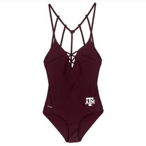 NUYU Texas A&M Aggies Criss Cross One Piece Swimsuit XL NWT Maroon $65